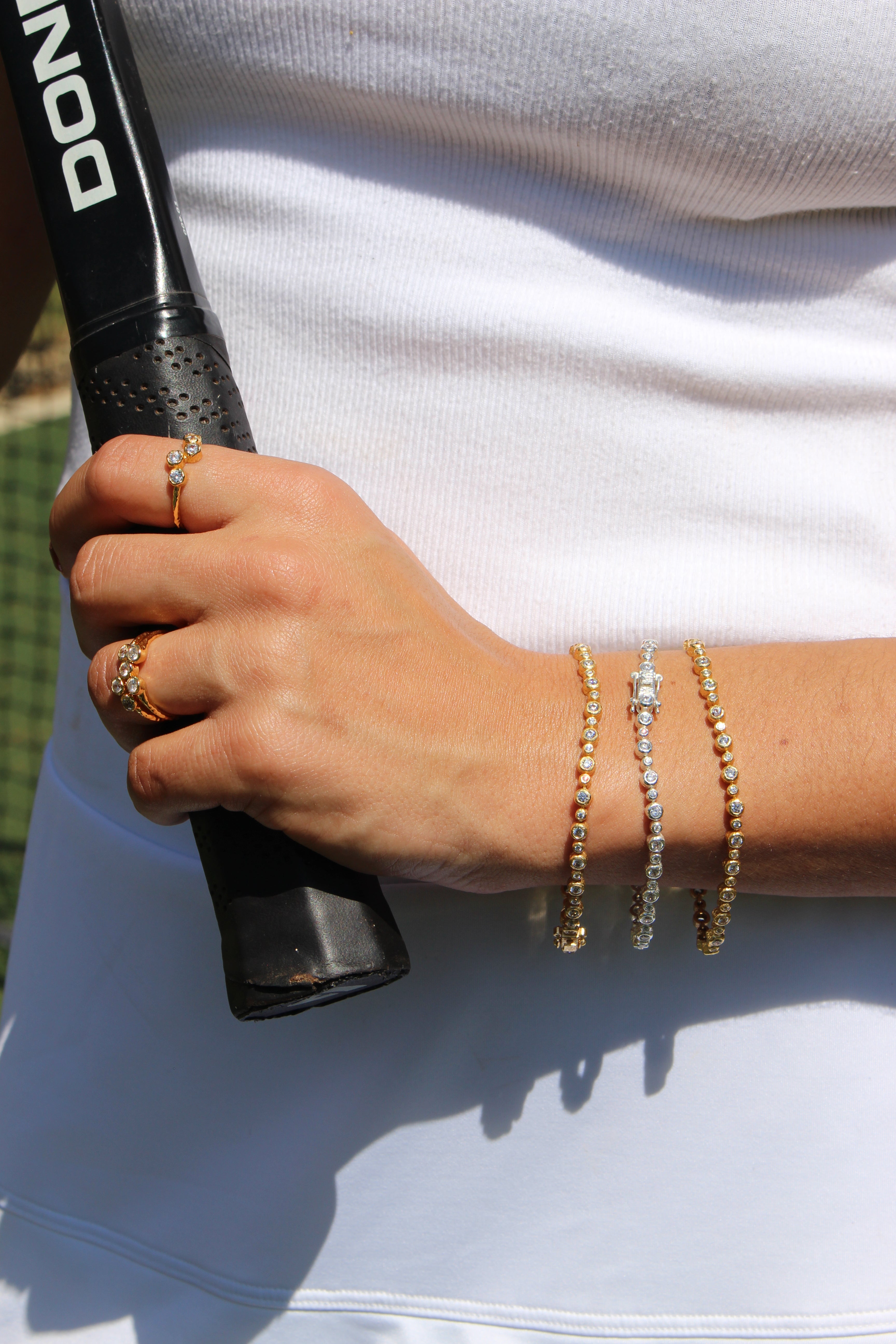 gold tennis bracelet worn on wrist everyday jewellery