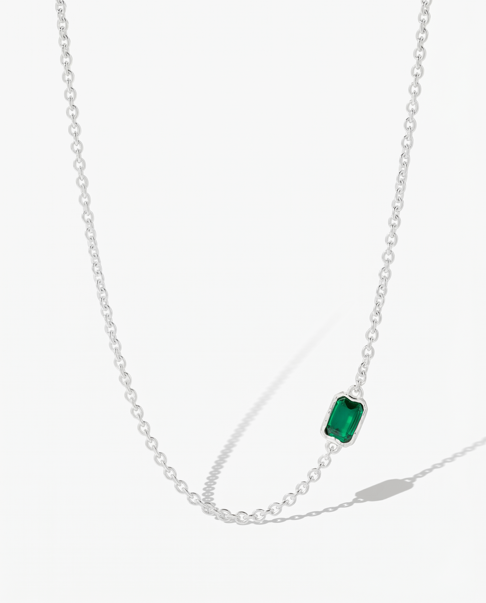 Lopsided Gemstone Necklace - Green Silver