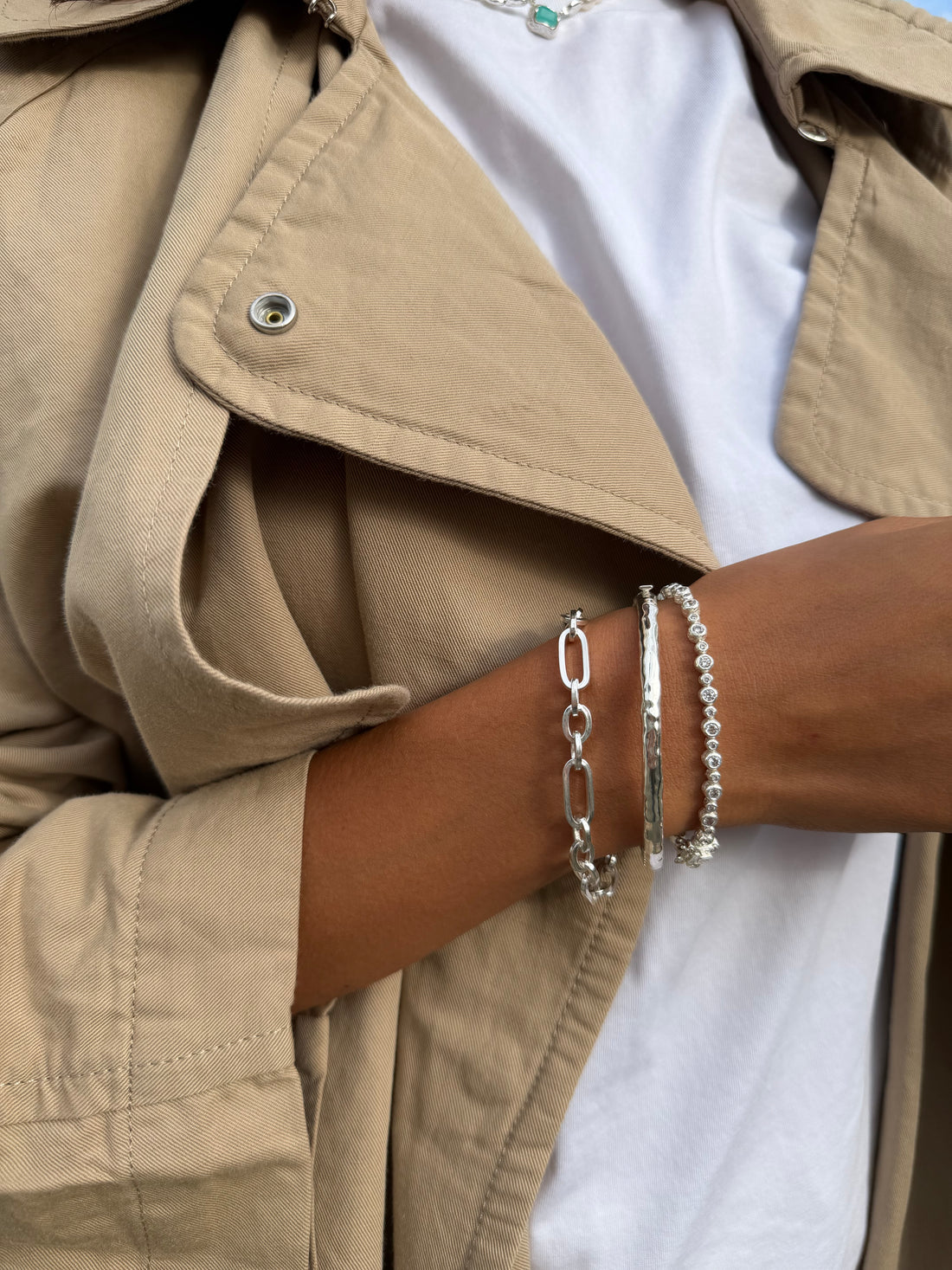 silver tennis bracelet worn on wrist everyday jewellery
