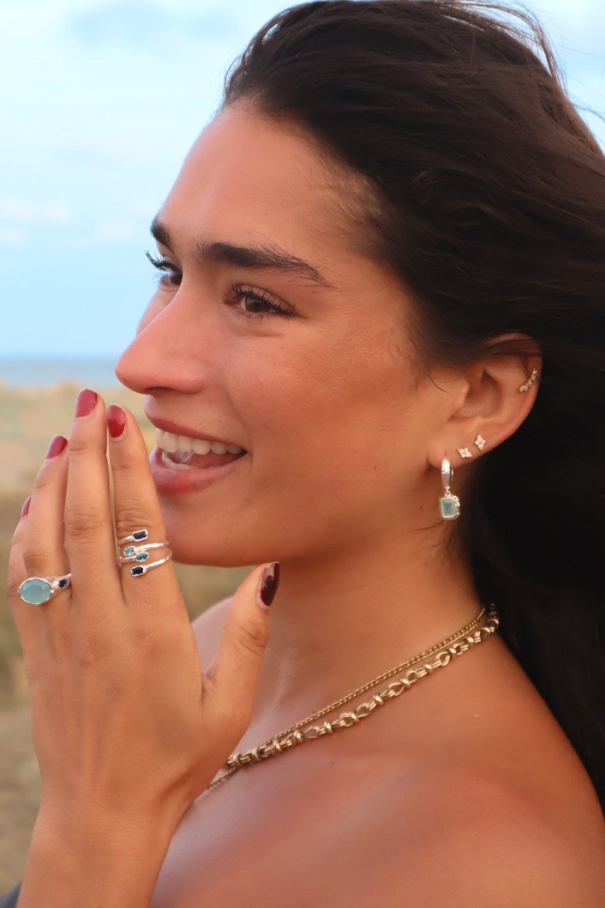 Cosmic Gemstone Ring - Parabia Chalcedony & Sapphire, Silver