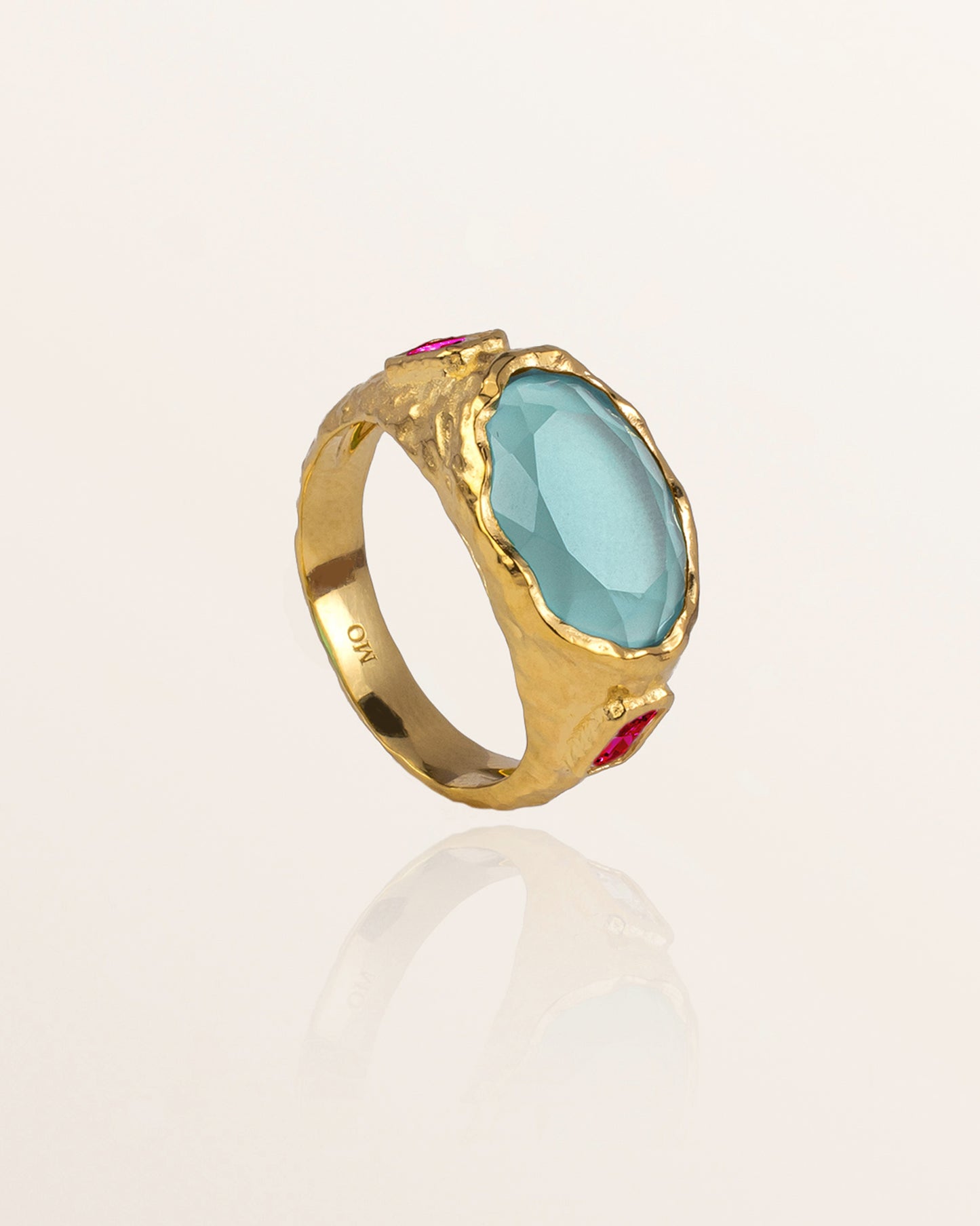 Cosmic Gemstone Ring - Aqua Chalcedony and Magenta