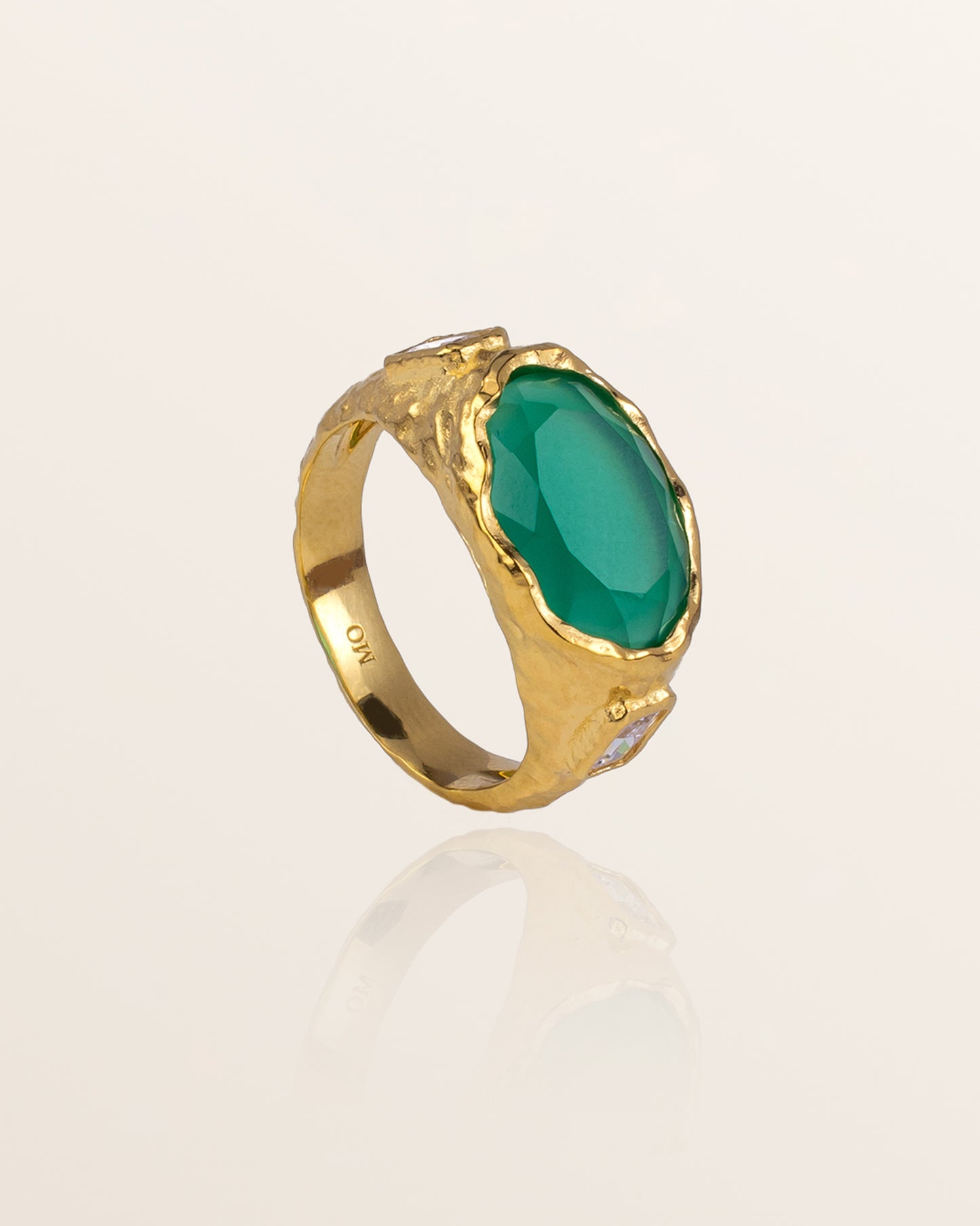 Cosmic Gemstone Ring - Green Chalcedony and White