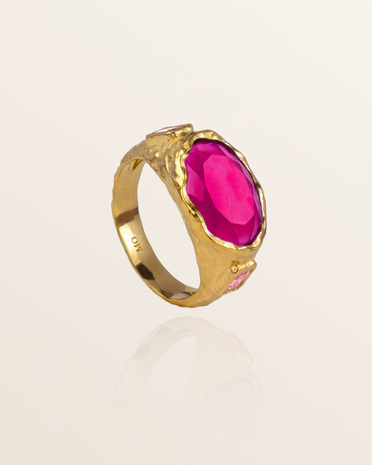 Cosmic Gemstone Ring - Pink Quartz and Rose