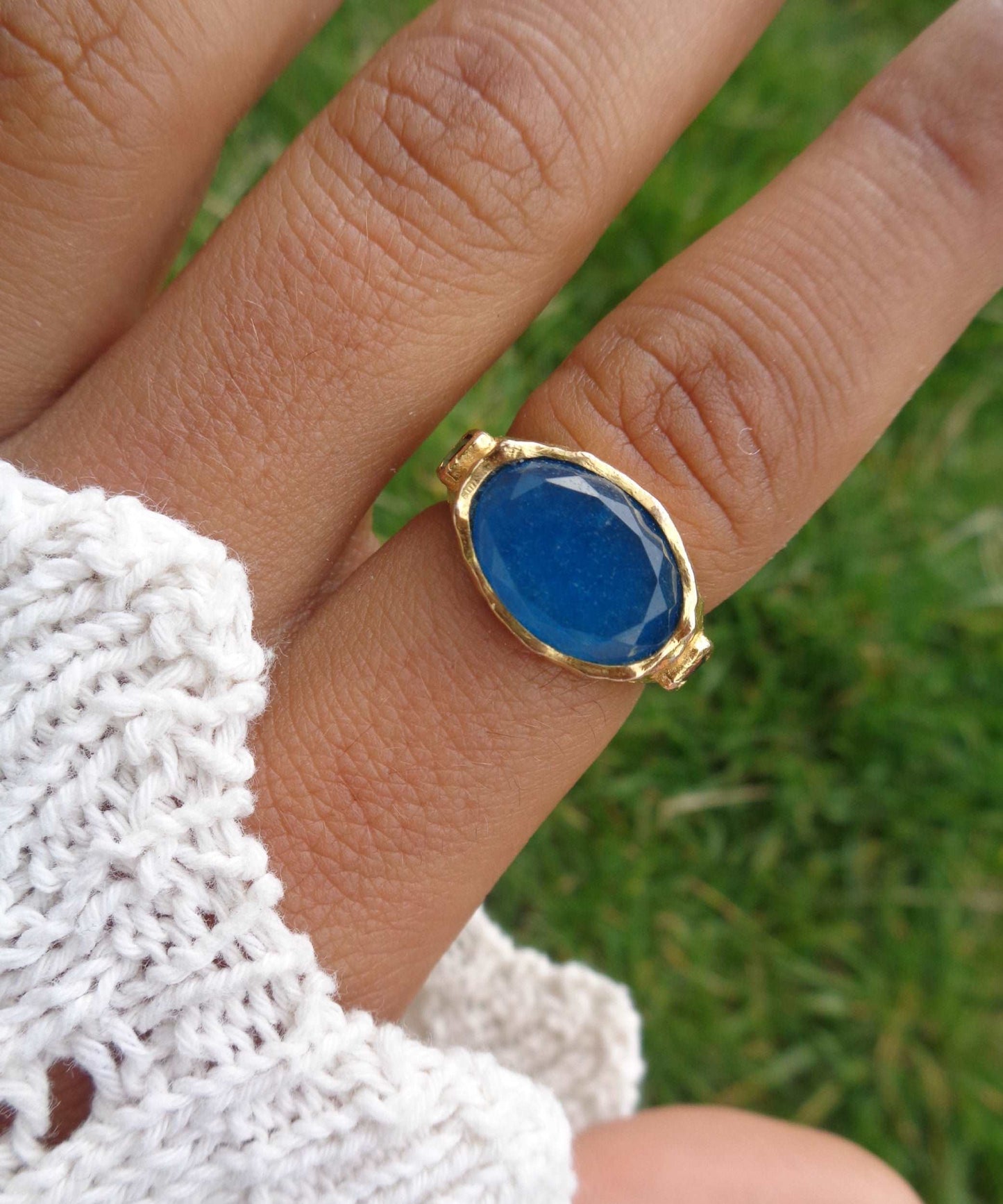 Cosmic Gemstone Ring - Blue Quartz and White