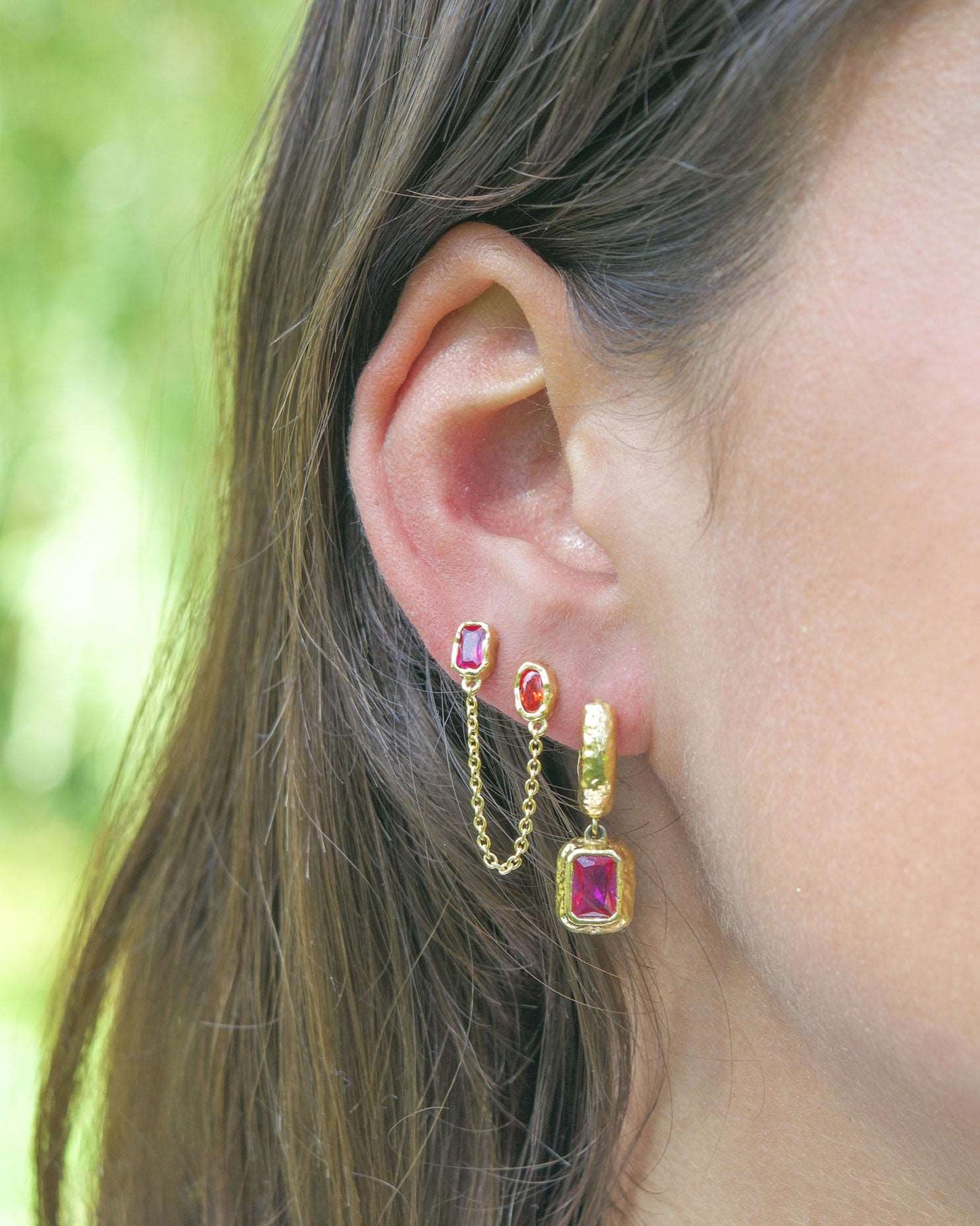 Colourburst Stud Earring - Orange and Magenta