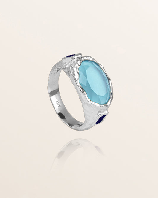 Cosmic Gemstone Ring - Parabia Chalcedony & Sapphire, Silver