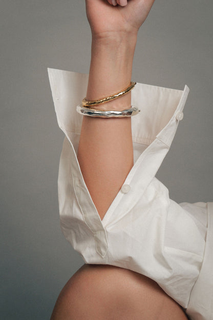 Silver Doughnut Bangle Set
