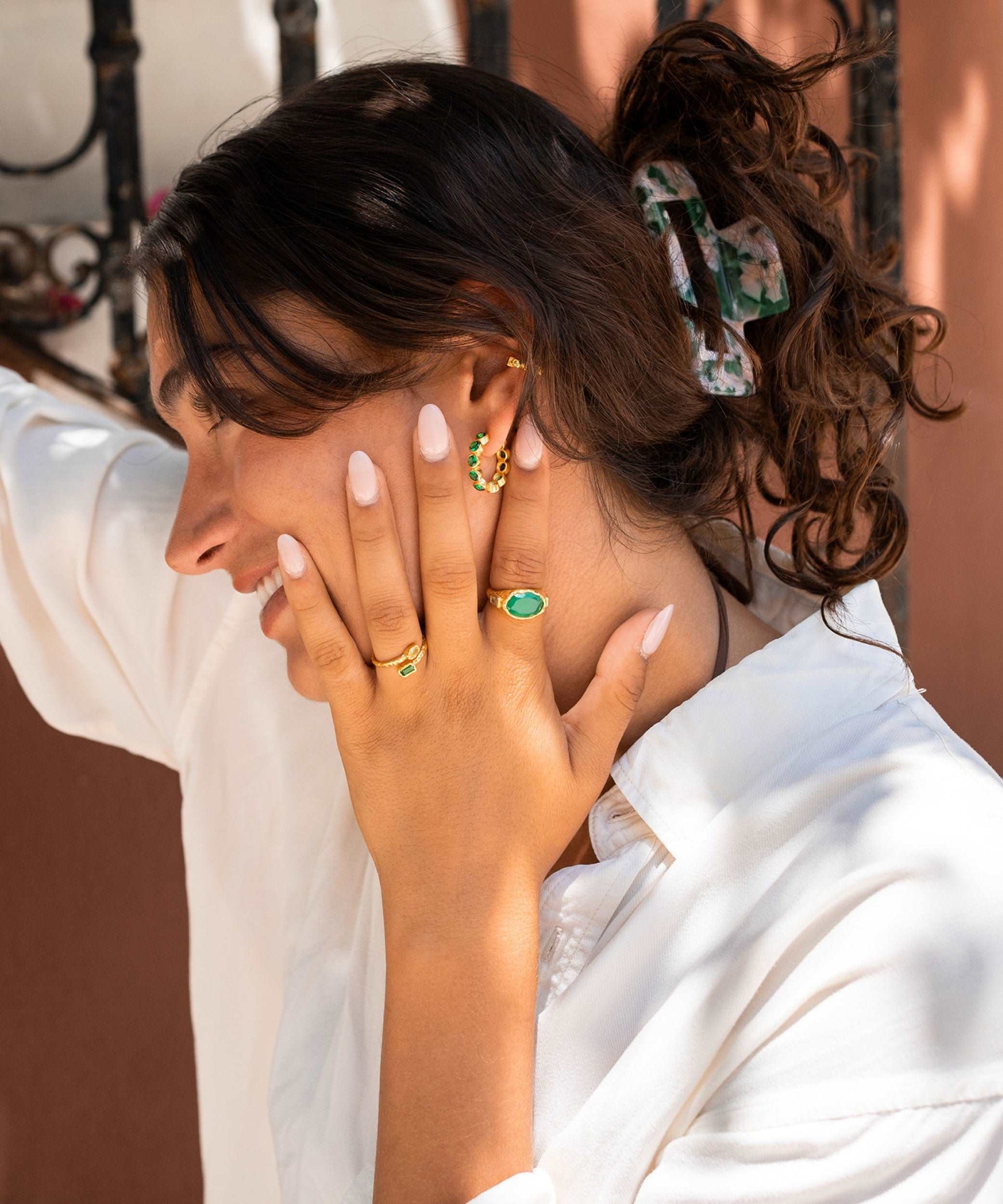 Cosmic Gemstone Ring - Green Chalcedony and White