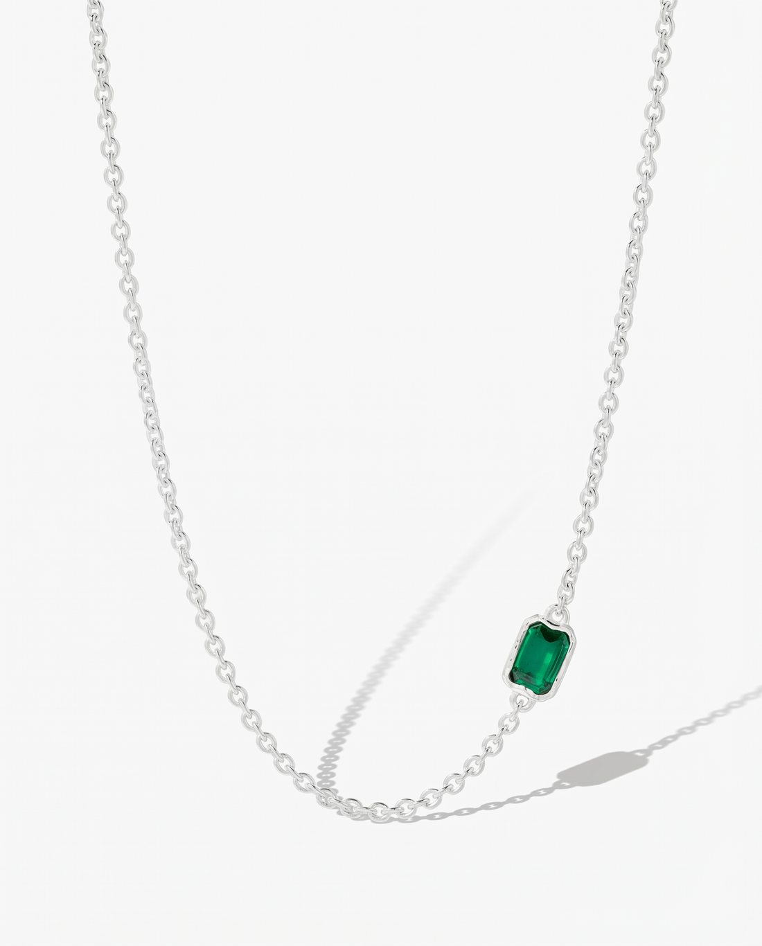 Lopsided Gemstone Necklace - Green Silver