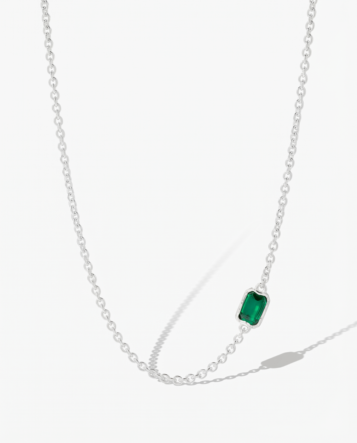 Lopsided Gemstone Necklace - Green Silver