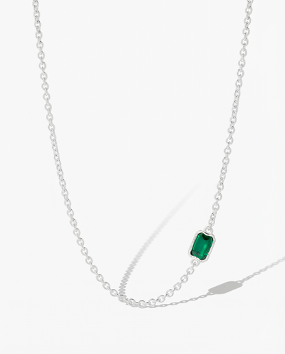 Lopsided Gemstone Necklace - Green Silver