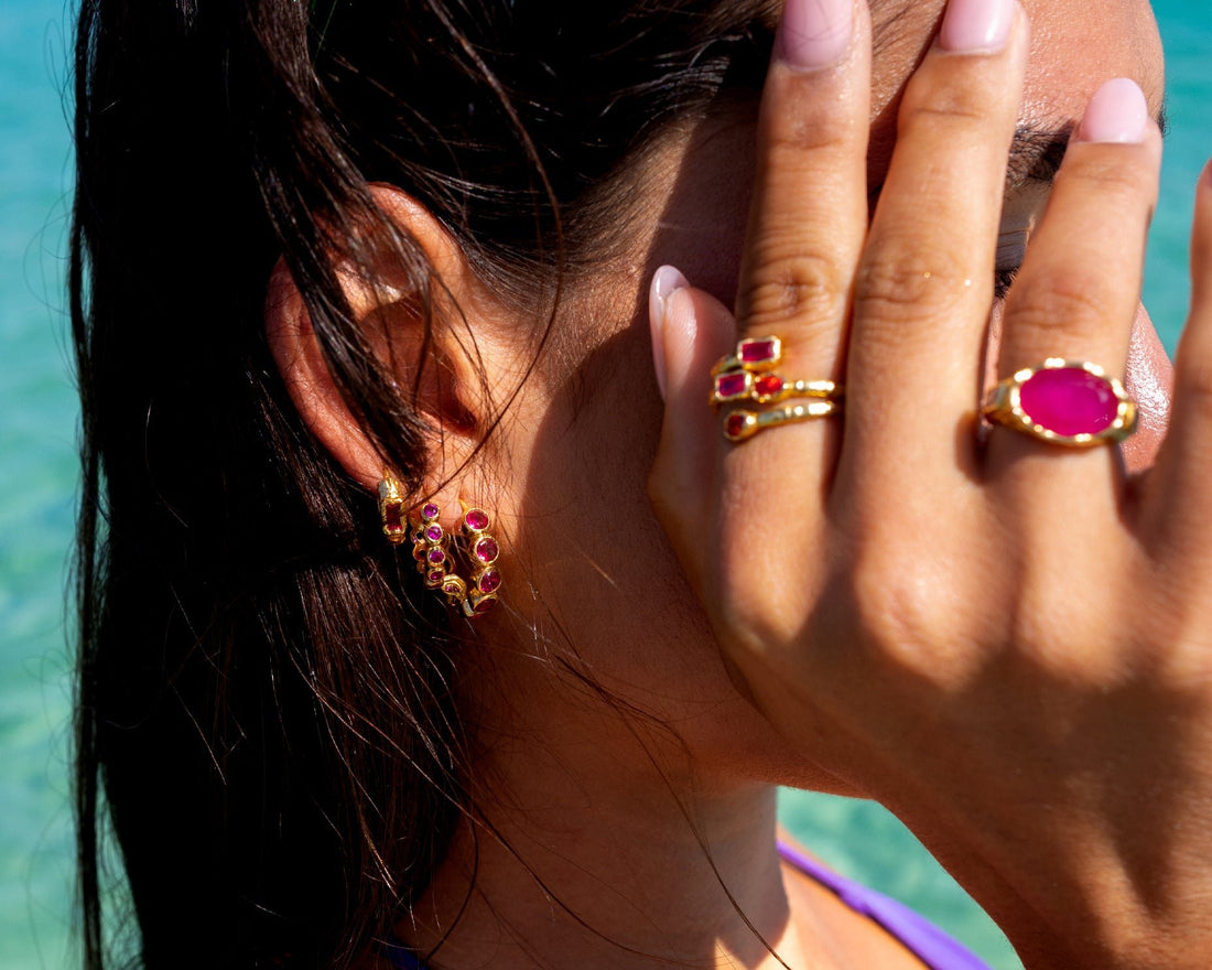 Cosmic Gemstone Ring - Pink Quartz and Rose