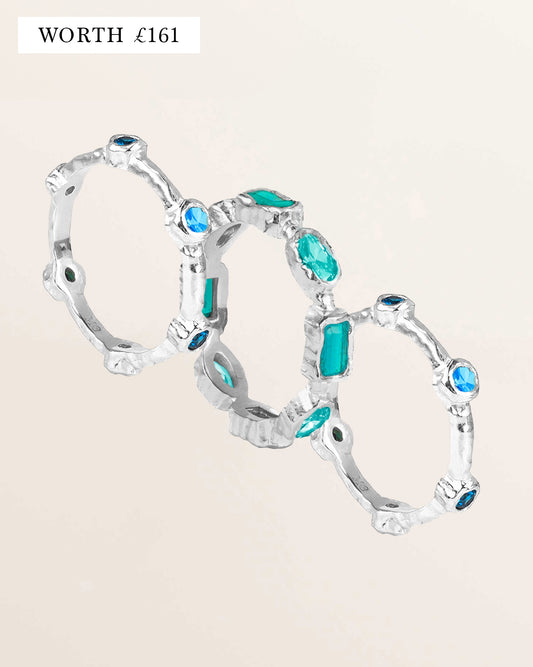 Silver Ring Bundle - Aqua