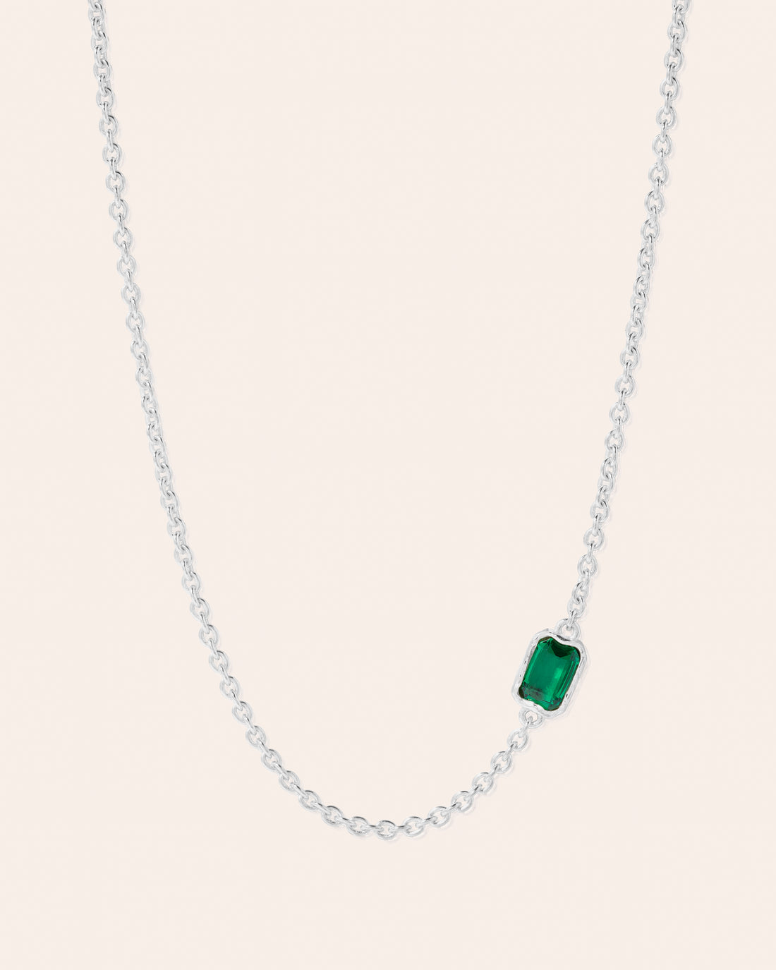 Lopsided Gemstone Necklace - Green Silver
